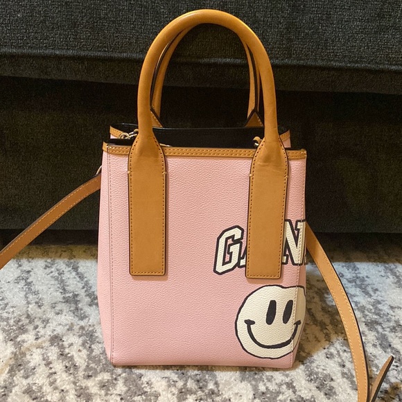 Ganni Handbags - Ganni Women's Pink Smiley Face Print Small Tote Bag